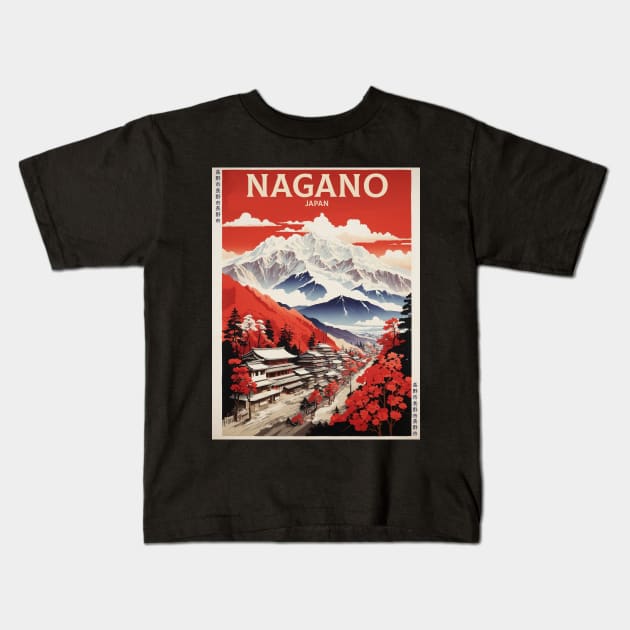 Nagano Japan Travel Vintage Tourism Poster Kids T-Shirt by TravelersGems